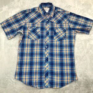 Wrangler Men's Wrancher Wear Short Sleeve Plaid  Pearl Snap M